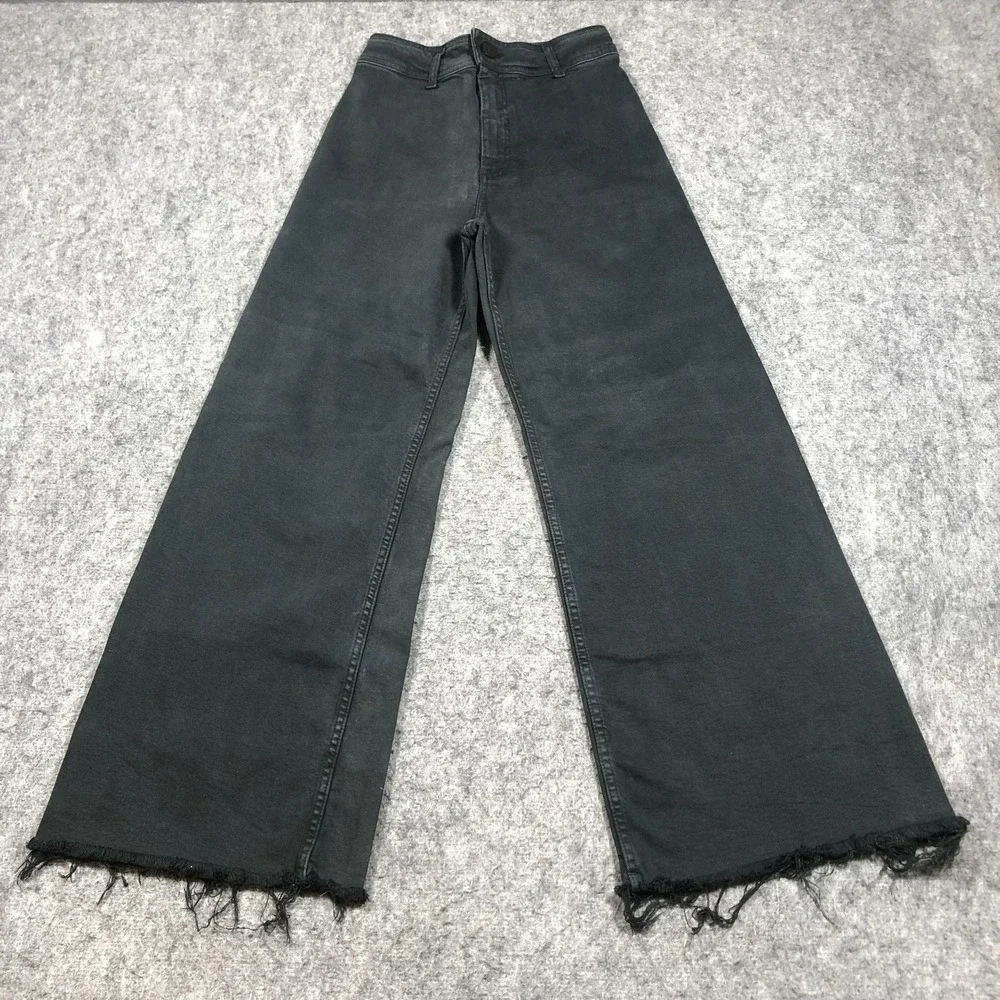 Zara Jeans Womens 4 Black Dark Wash High Rise Relaxed Wide Leg Raw Hem Denim - Picture 1 of 16